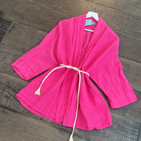 NWOT ZOE MARBELLA 100% LINEN JACKET WITH POCKET SIZE OS - Picture 10 of 17